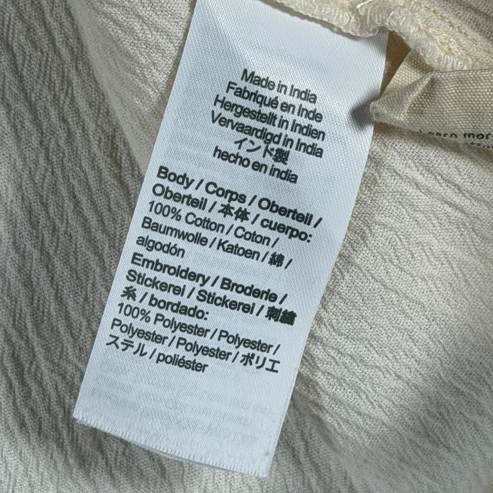 Madewell MD132 Cream Embroidered‎ Cotton Crinkle Gauze Peasant Blouse XS SP21
